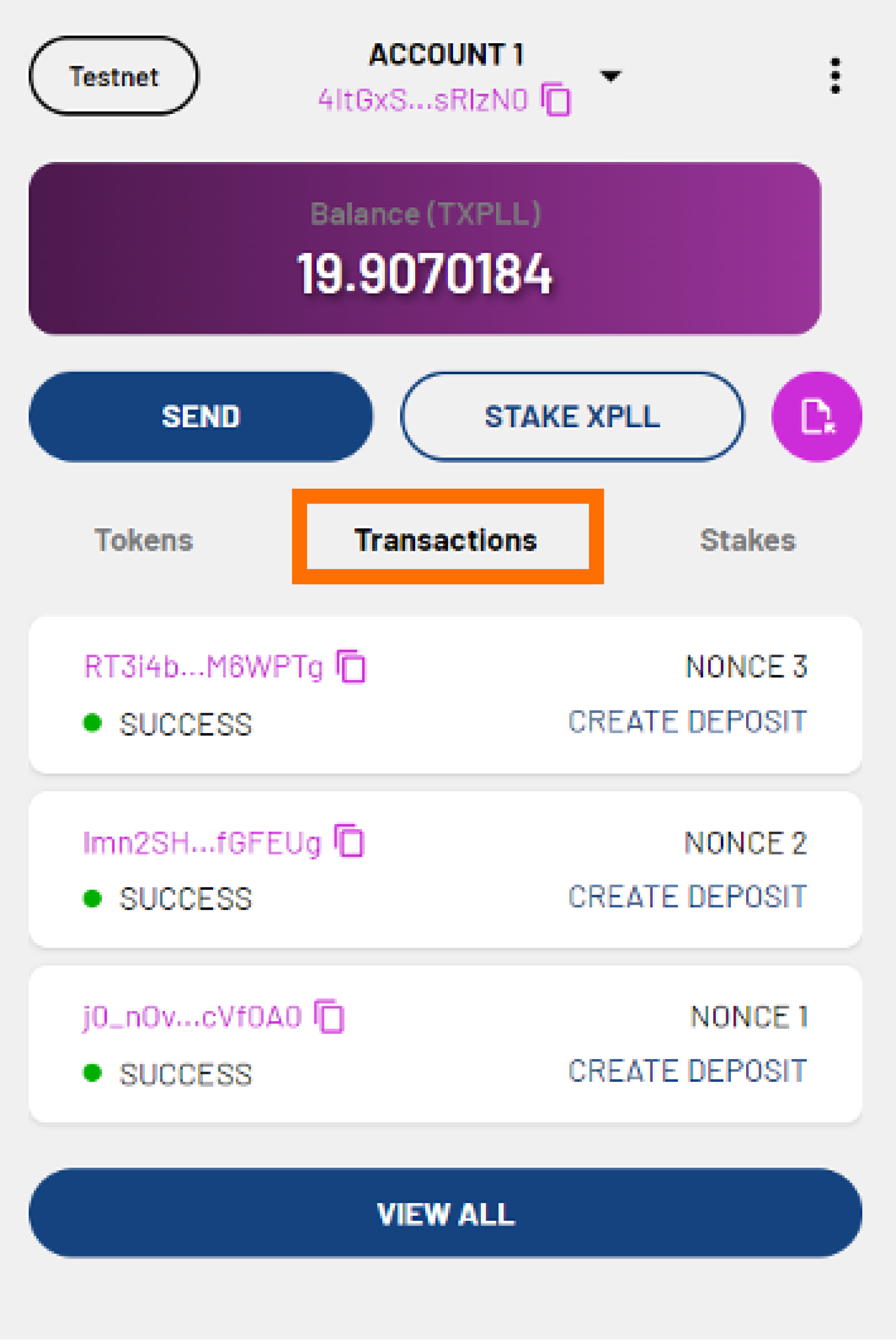 View create deposit transaction status
