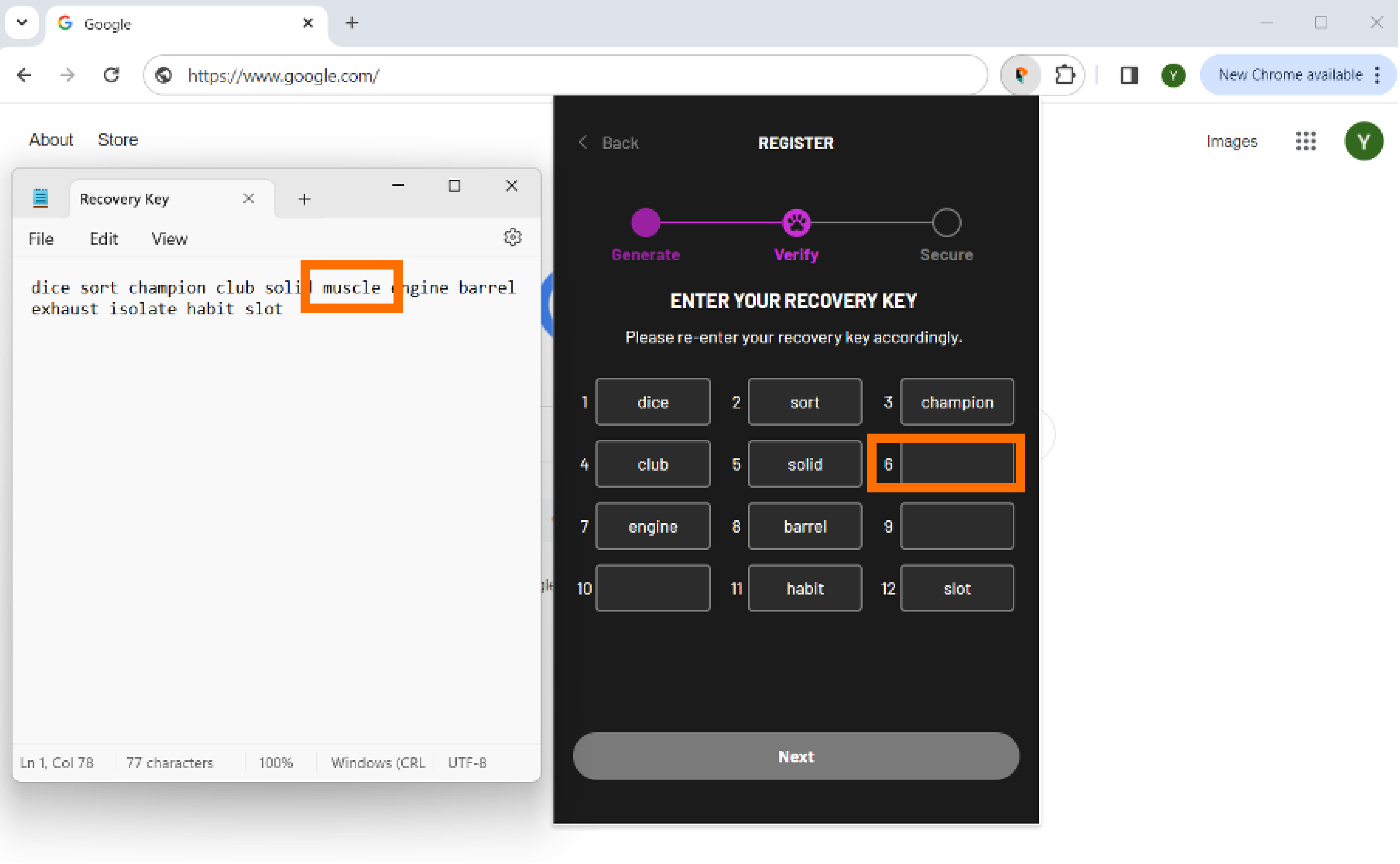 Verify your recovery key